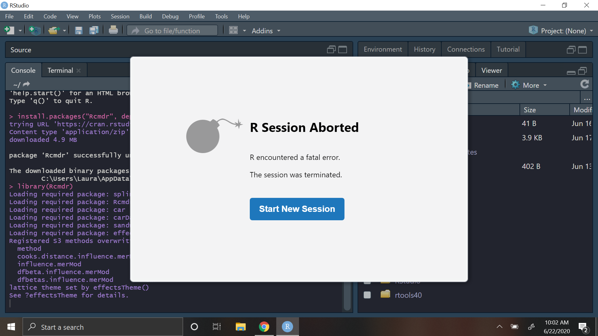 R Commander - R Session Aborted Error - General - Posit Community