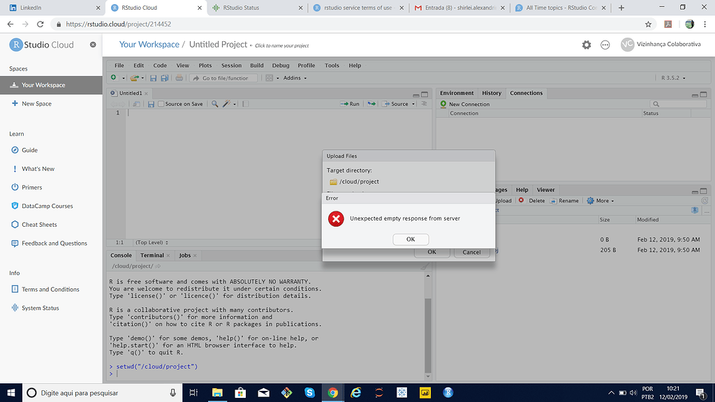 Unexpected empty response from server - Posit Cloud - Posit Community