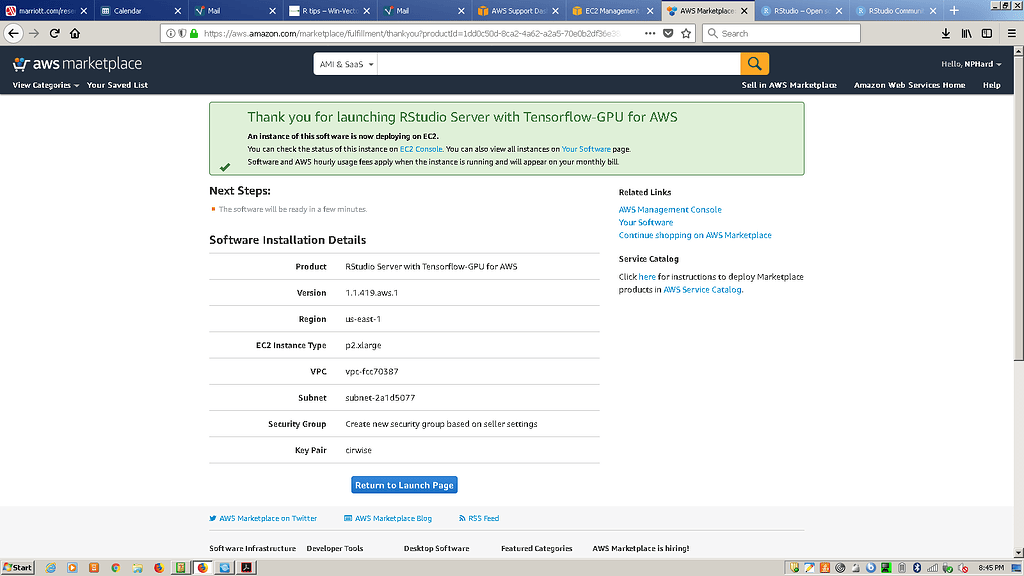 I can't get RStudio Server Tensorflow GPU one click to launch on AWS ...