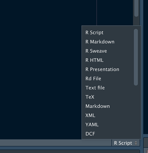 filetype chooser in RStudio IDE Source Pane