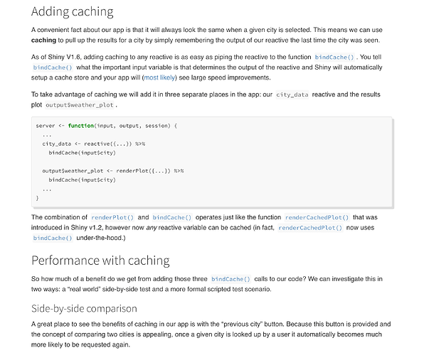 Screenshot of sections in caching article