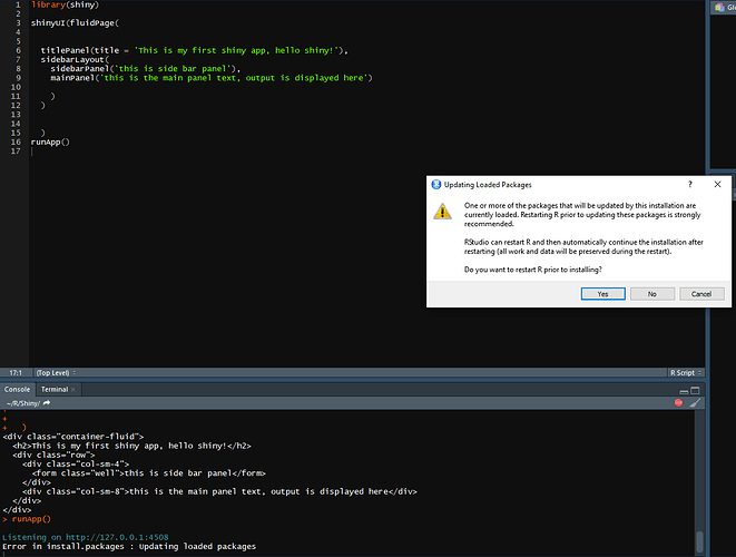 Updating Loaded Packages Error
