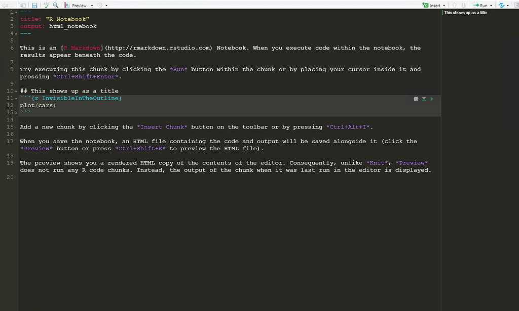 Document outline not showing labelled code chunks - RStudio IDE - Posit ...