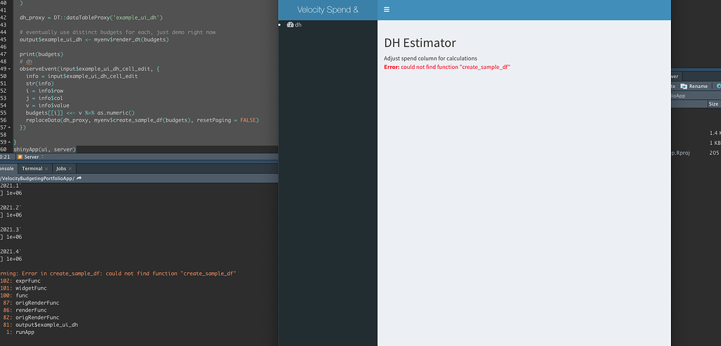 Function not recognized when sourced in shiny (tried local=TRUE ...