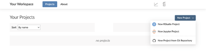 Screenshot of new Jupyter notebook project option in RStudio Cloud