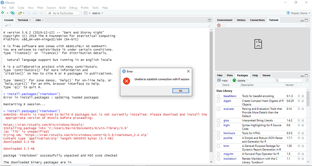 Error: Rstudio Unable To Establish Connection With R Session - RStudio ...