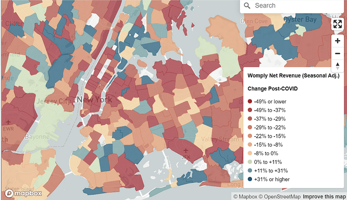Spatial chart illustrating revenue impact of Covid-19 on small New York business