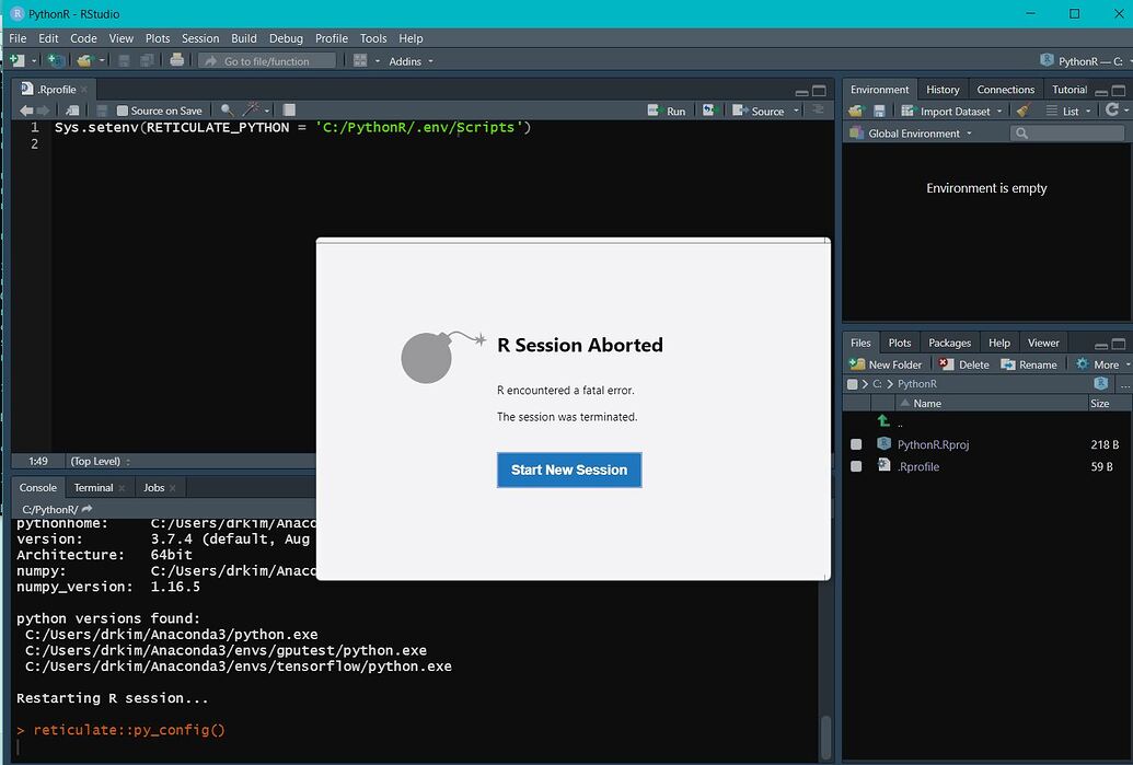 R session aborted after reticulate::py_config - RStudio IDE - Posit ...