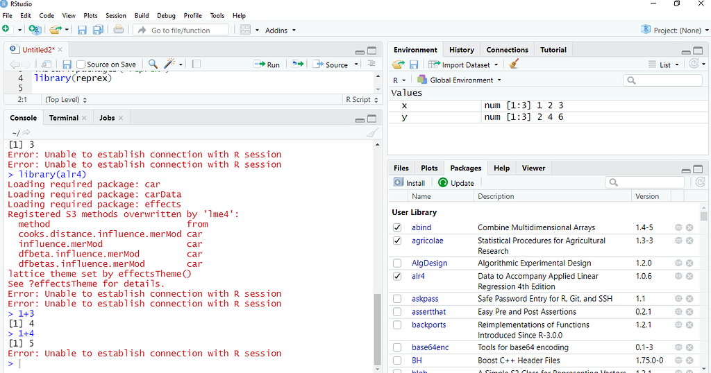 Error unable to establish connection with r session rstudio ide