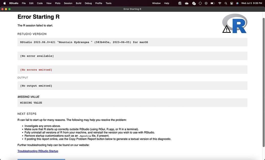"Error Starting R" on 2021 MacBook M1 Pro - RStudio IDE - Posit Community