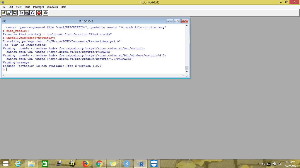 package ‘devtools’ is not available (for R version 4.0.0) General