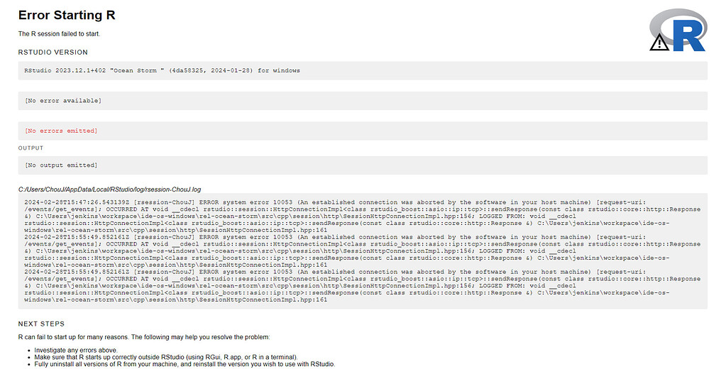 Fail to start Rstudio - General - Posit Community