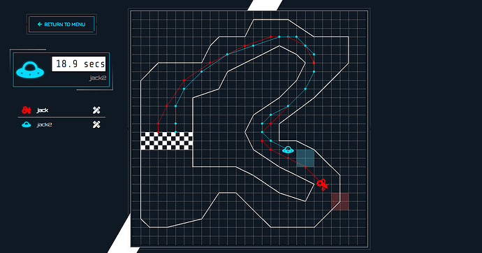 Screenshot of the Racetrack 2 app, showing the game controls on the sidebar and the race track in the main panel.