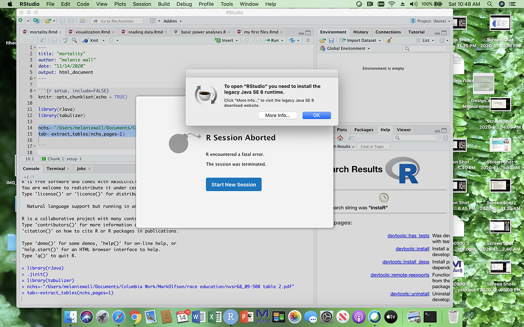 rstudio crashing with tabulizer - "need to install the legacy Java SE 6 ...