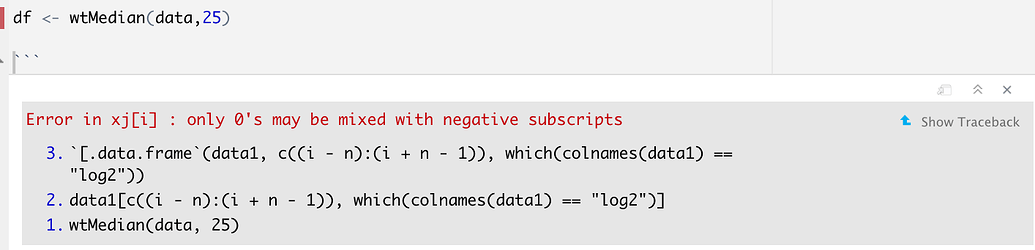 Error in xj[i] : only 0's may be mixed with negative subscripts ...