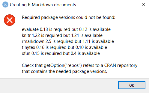 rmarkdown error message